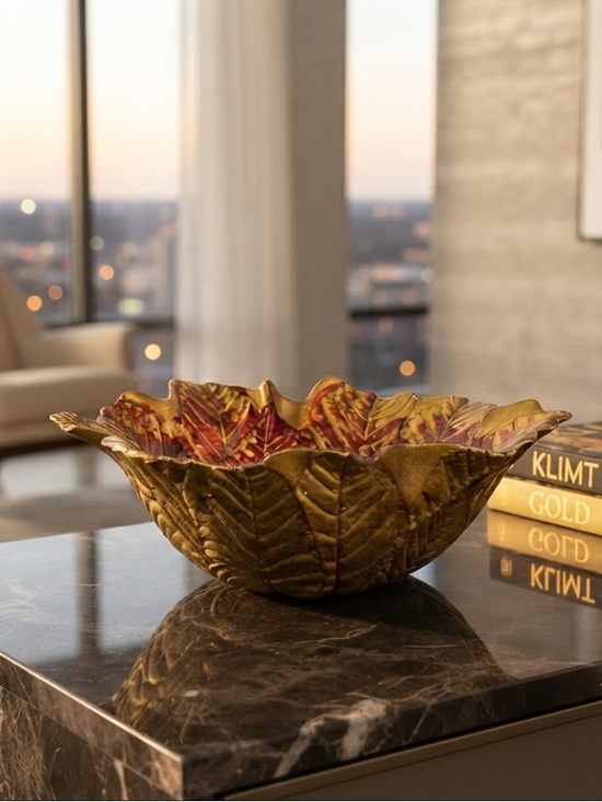Other - Vintage Autumn Red and Gold Leaf-Shaped Decorative Bowl